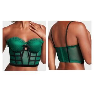 Victoria's Secret Dream Angels Strapless Dotted Mesh Corset Top 36C Green Wired